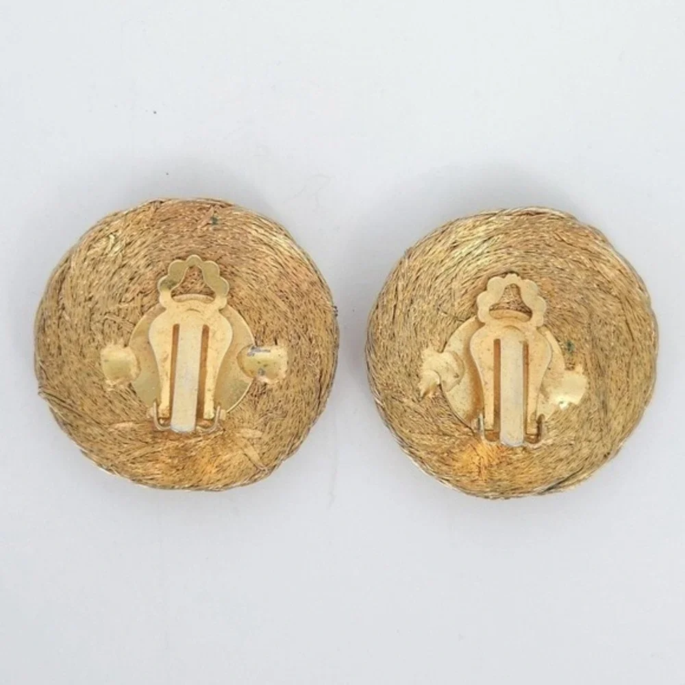 Vintage‎ Gold Metal Braided Rope Cable Round Circle Clip Earrings